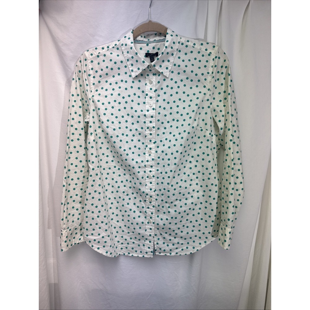 Talbots Small Teal Green Polka Dot Cotton Button Down Shirt Women Long Sleeve‎